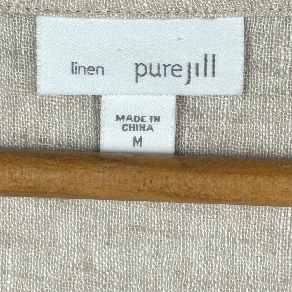 Pure Jill Women 100% Linen Longline Tie Front Vest Sz M Beige Lagenlook Coastal - Picture 3 of 10